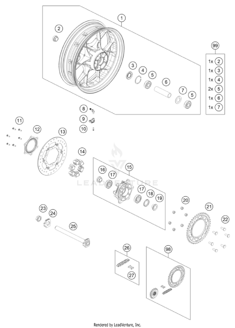 Rear Wheel 1290 SUPER ADVENTURE S, orange CHASSIS - 2023 Schematic