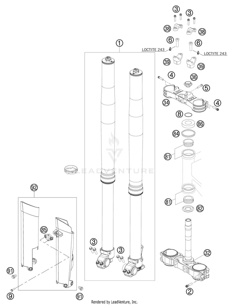 Front Fork, Triple Clamp 300 XC Chassis - 2011 Schematic