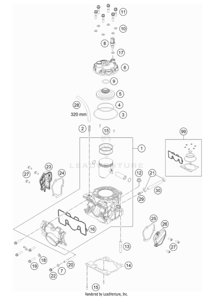 Cylinder, Cylinder Head 150 / EXC / XC-W Engine - 2022 Schematic