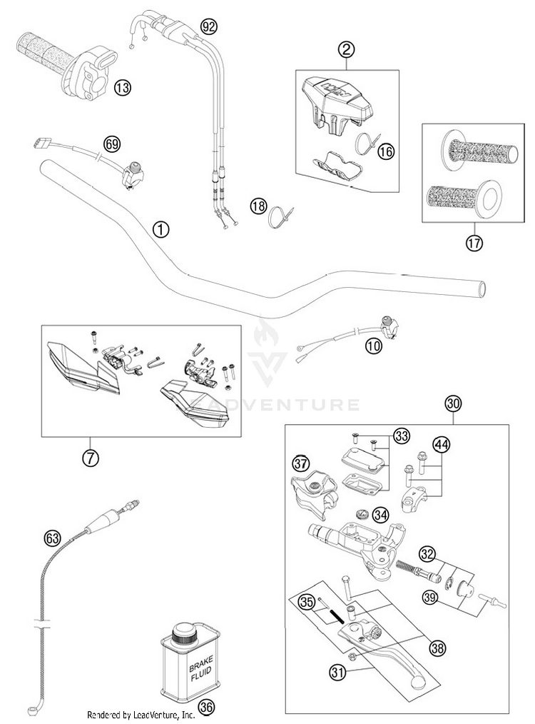 Handlebar, Controls 250 XCFW Chassis - 2012 Schematic