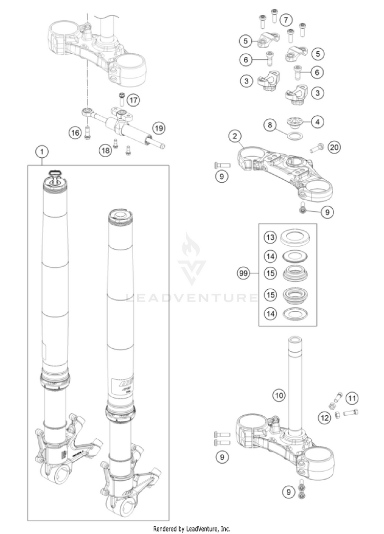 Front Fork, Triple Clamp 1390 SUPER DUKE R EVO, orange CHASSIS - 2024 Schematic