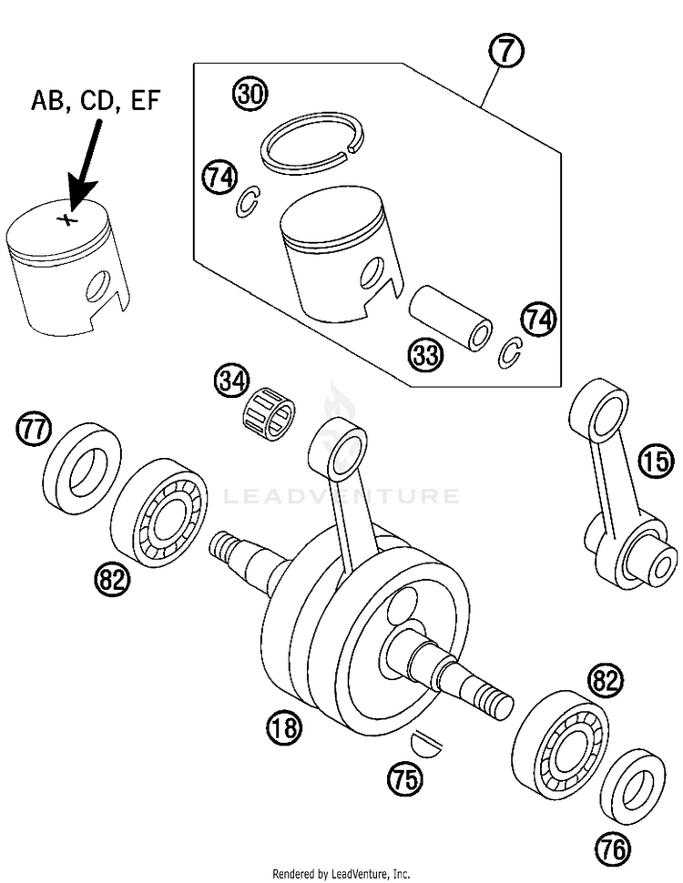 Crankshaft, Piston 50 SX Mini USA Engine - 2008 Schematic