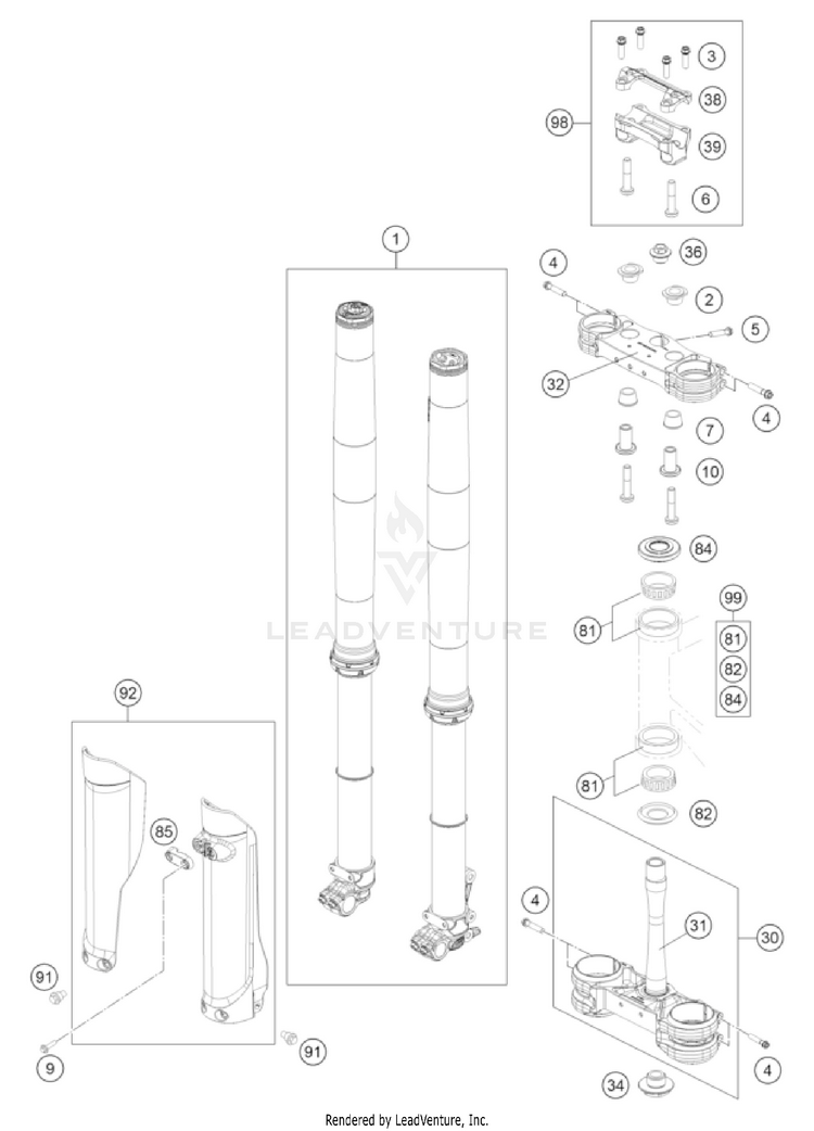 Front Fork, Triple Clamp 350 SX-F CHASSIS - 2023 Schematic
