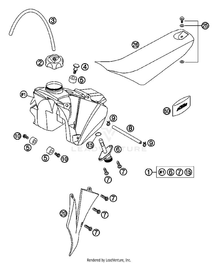 Tank, Seat, Cover 50 SX Chassis - 2007 Schematic