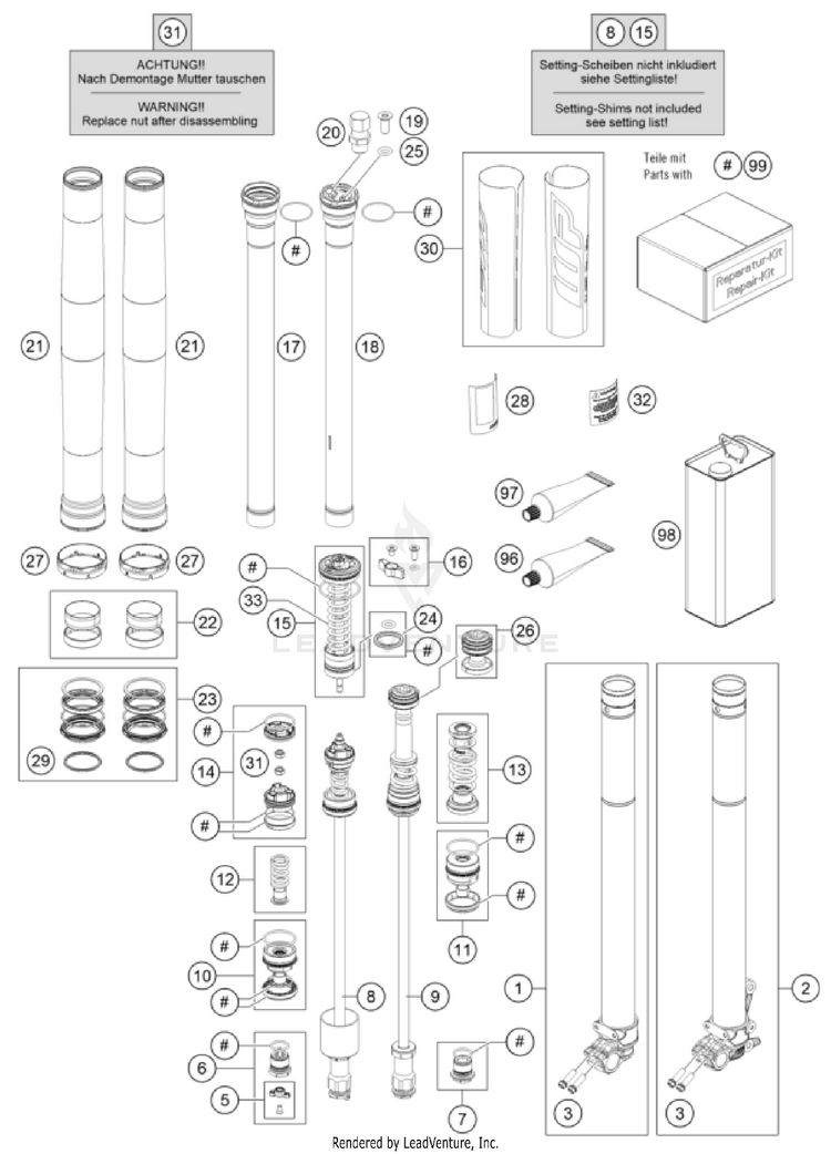 Front Fork Disassembled Schematic