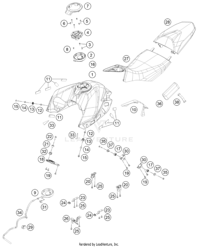 Tank, Seat 390 ADVENTURE SPOKE W, orange-B.D. CHASSIS - 2024 Schematic