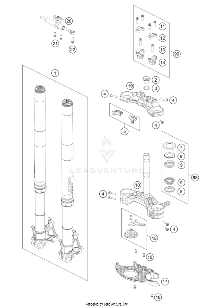Front Fork, Triple Clamp 1290 SUPER ADVENTURE R OT CHASSIS - 2024 Schematic