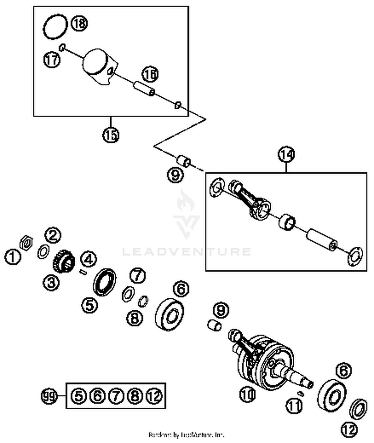 Crankshaft, Piston 65 SX Engine - 2014 Schematic