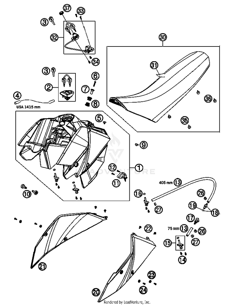 Tank, Seat, Cover 690 Supermoto Orange Chassis - 2007 Schematic