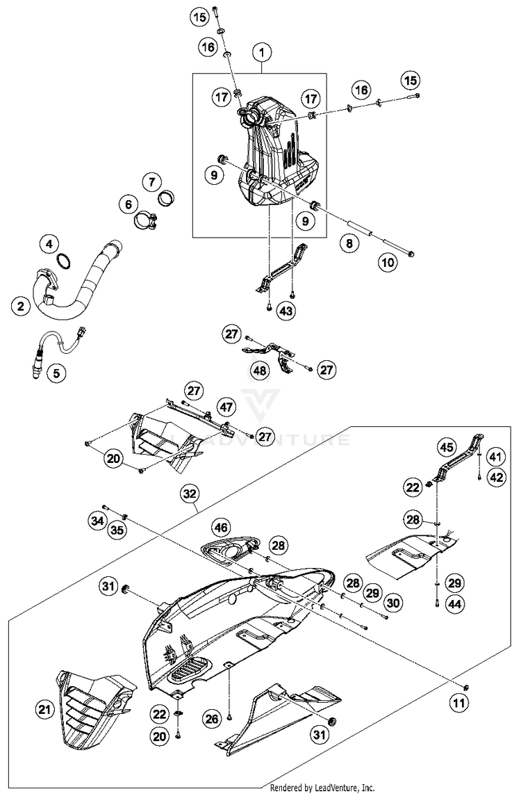 Exhaust System RC 390 WHITE Chassis - 2016 Schematic