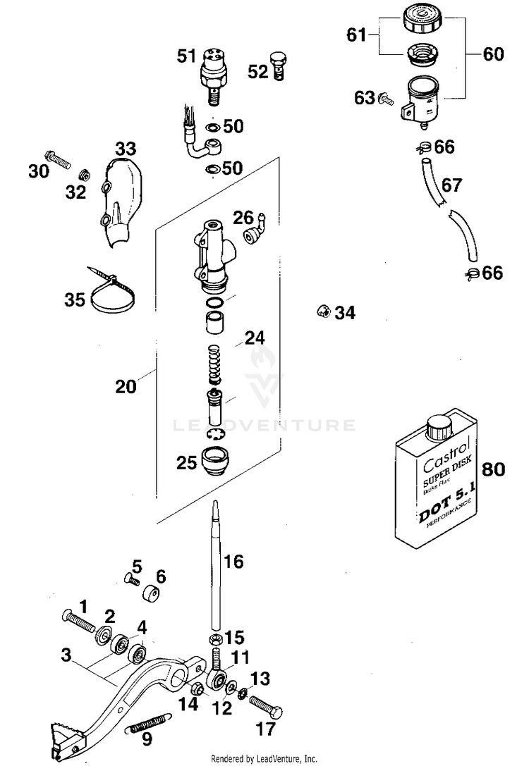Rear Brake Control 620 RXC Chassis - 1996 Schematic