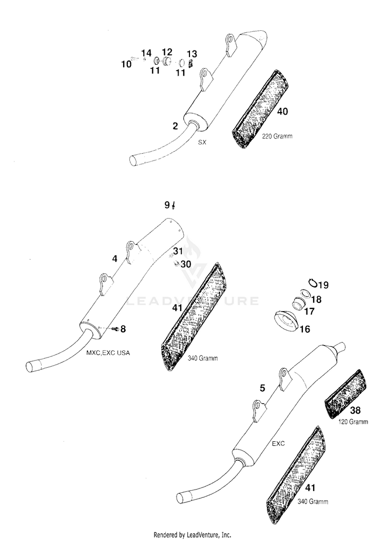 Exhaust Silencer 380 MXC Chassis - 2000 Schematic