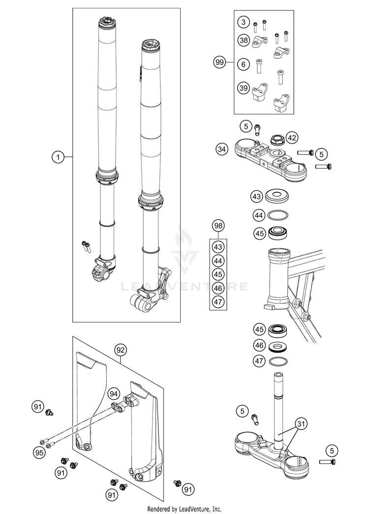 Front Fork, Triple Clamp 50 SX Factory Edition Chassis - 2021 Schematic