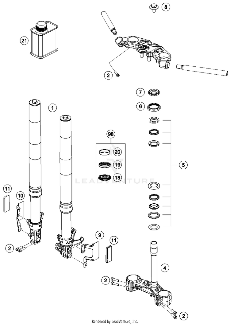 Front Fork, Triple Clamp RC 390 WHITE Chassis - 2015 Schematic