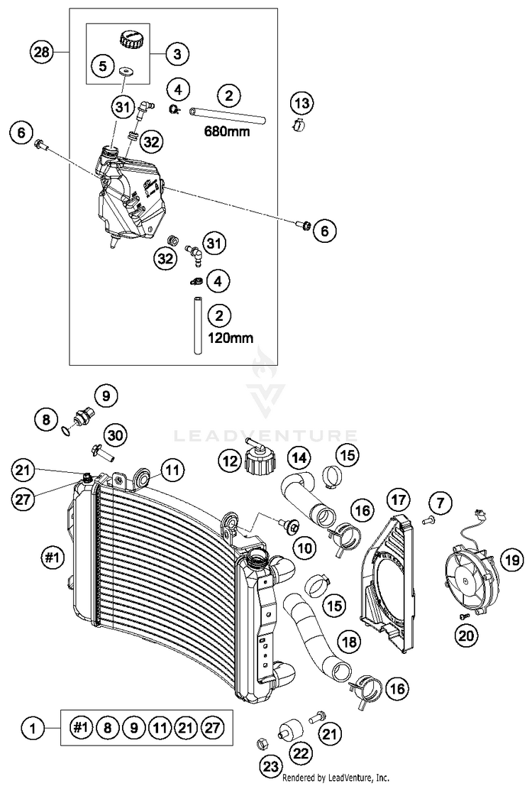 Cooling System 690 DUKE ORANGE Engine - 2016 Schematic