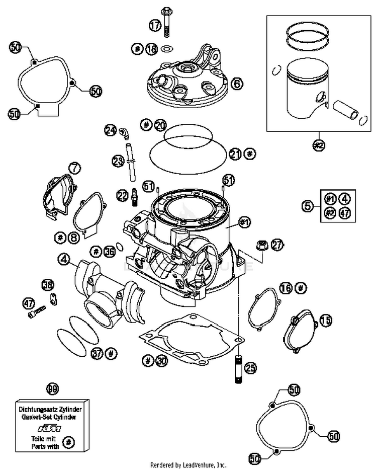 Cylinder, Cylinder Head 250 SX Engine - 2016 Schematic