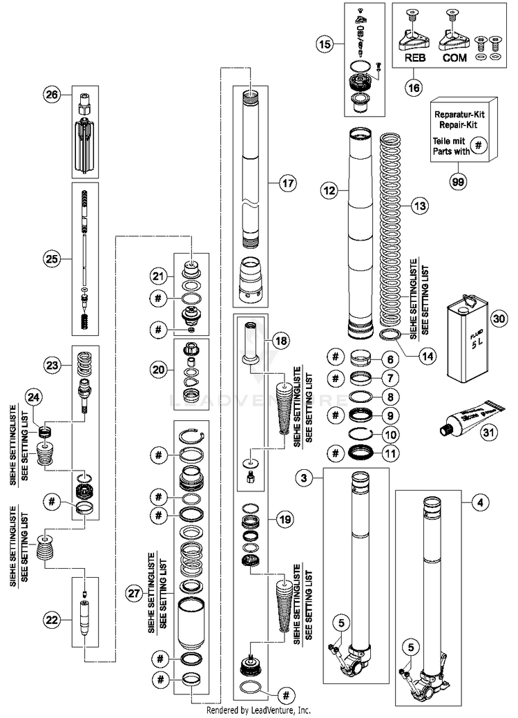 Front Fork Disassembled 350 XCFW SIXDAYS Chassis - 2015 Schematic