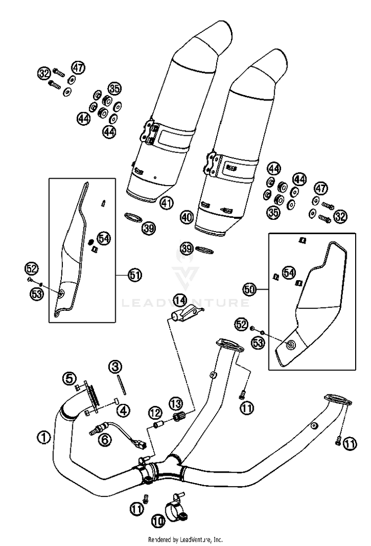 Exhaust System 690 Supermoto Black Chassis - 2007 Schematic