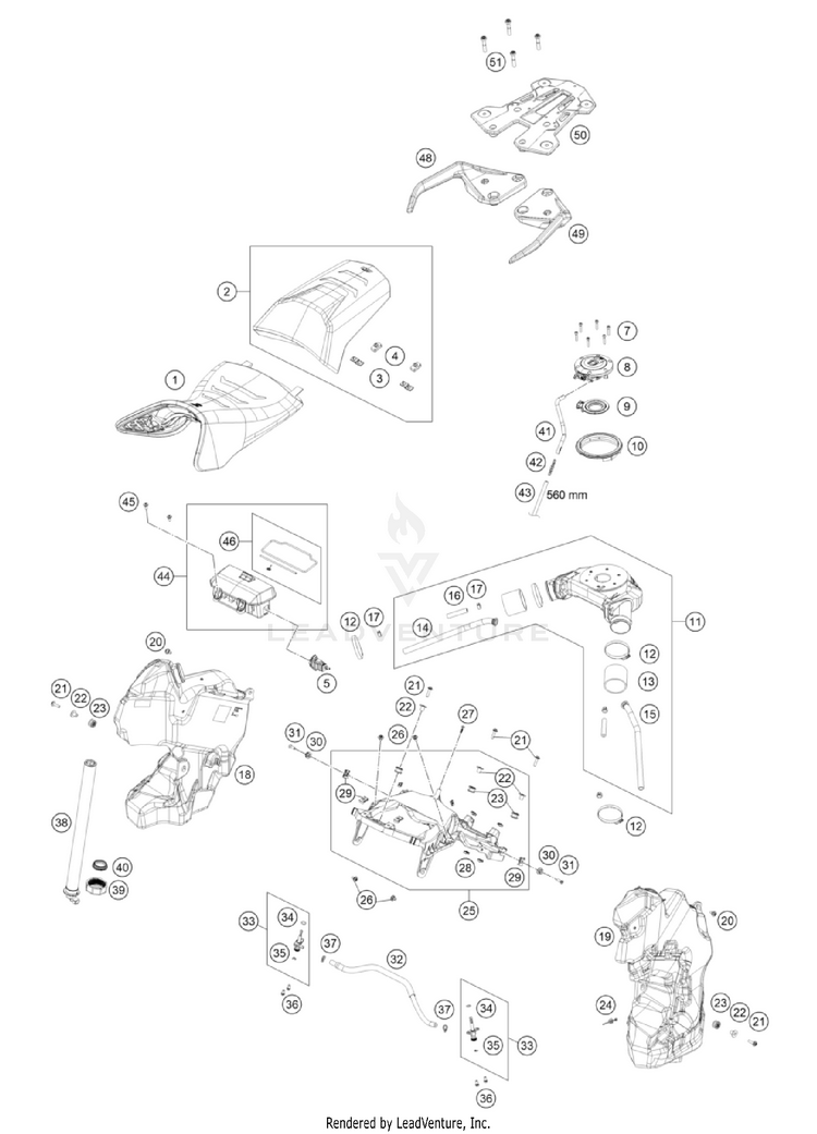 Tank, Seat 1290 SUPER ADVENTURE S, orange CHASSIS - 2023 Schematic