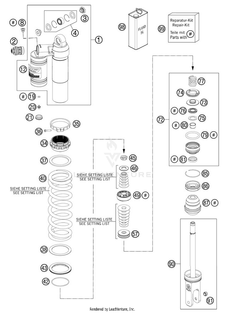 Shock Absorber Disassembled 125 SX Chassis - 2012 Schematic