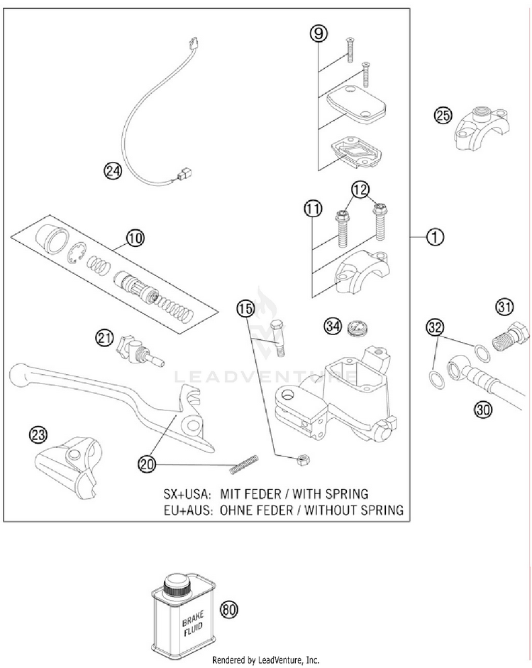 Hand Brake Cylinder 500 EXC Chassis - 2012 Schematic