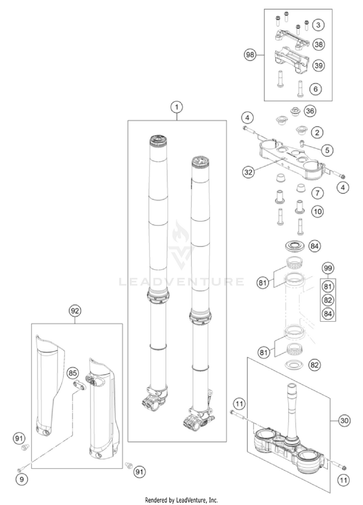 Front Fork, Triple Clamp 250 SX CHASSIS - 2026 Schematic