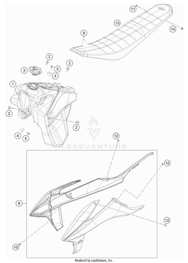 Tank, Seat 500 EXC-F US CHASSIS - 2022 Schematic