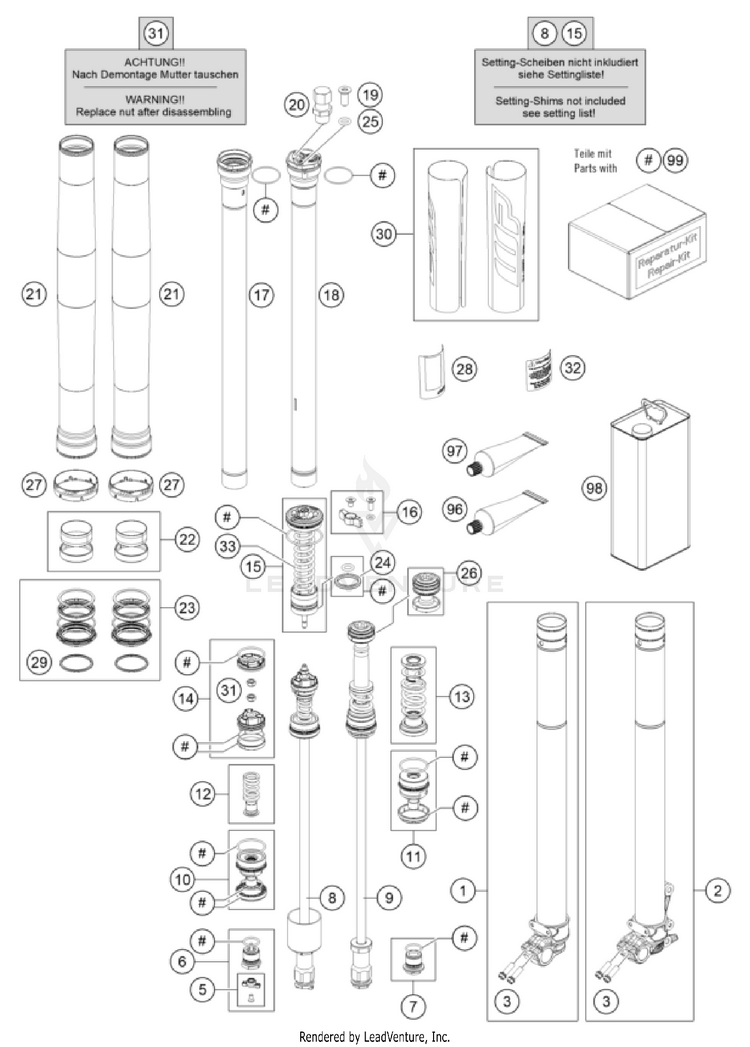 Front Fork Disassembled 250 SX-F CHASSIS - 2025 Schematic