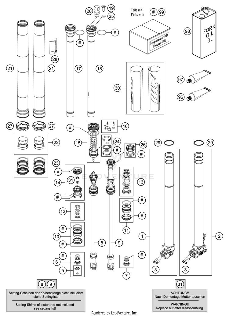Front Fork Disassembled 450 SX-F Chassis - 2021 Schematic