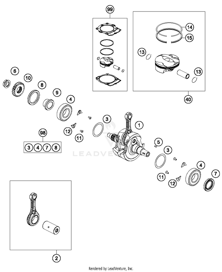 Crankshaft, Piston 350 SX-F ENGINE - 2018 Schematic