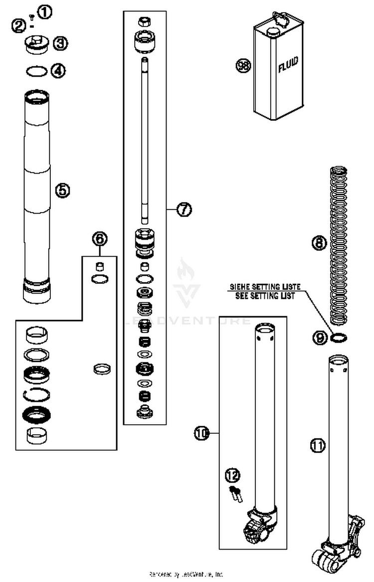 Front Fork Disassembled 50 SX Chassis - 2016 Schematic