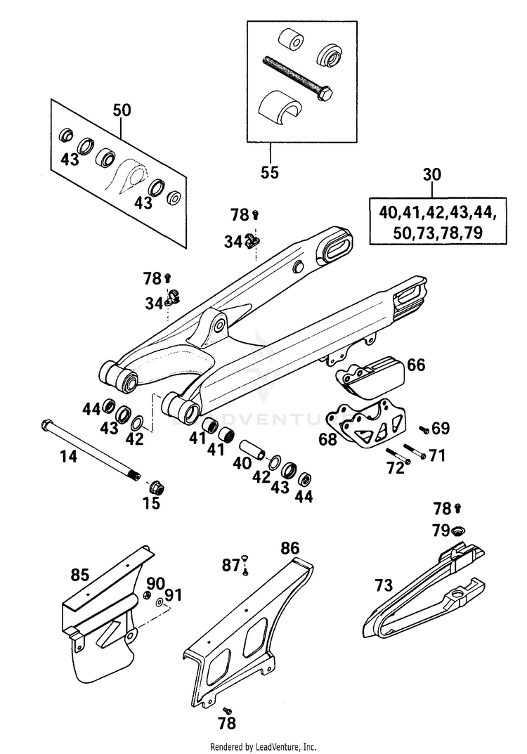 Swingarm, Chain Guard 250 MXC Chassis - 2001 Schematic