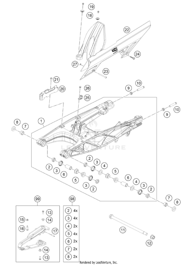 Swing Arm 390 ADVENTURE SPOKE W, orange-B.D. CHASSIS - 2024 Schematic