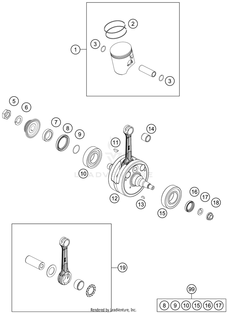 Crankshaft, Piston 250 XC TPI ENGINE - 2020 Schematic