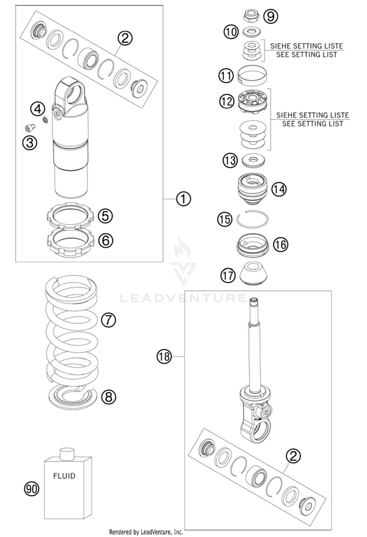 Shock Absorber Disassembled 50 SX Chassis - 2011 Schematic