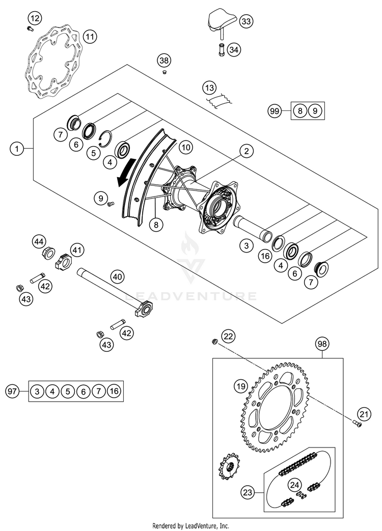Rear Wheel 350 SX-F Chassis - 2021 Schematic