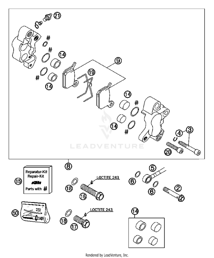Brake Caliper Front 50 SX Chassis - 2007 Schematic