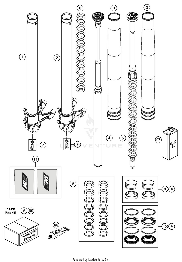 Front Fork Disassembled 1290 SUPER ADVENTURE S ORANGE CHASSIS - 2020 Schematic