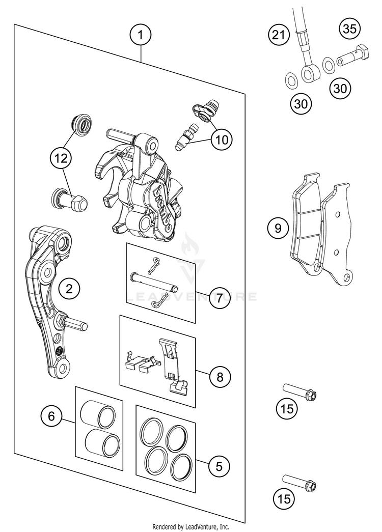 Front Brake Caliper 250 XC TPI Chassis - 2021 Schematic