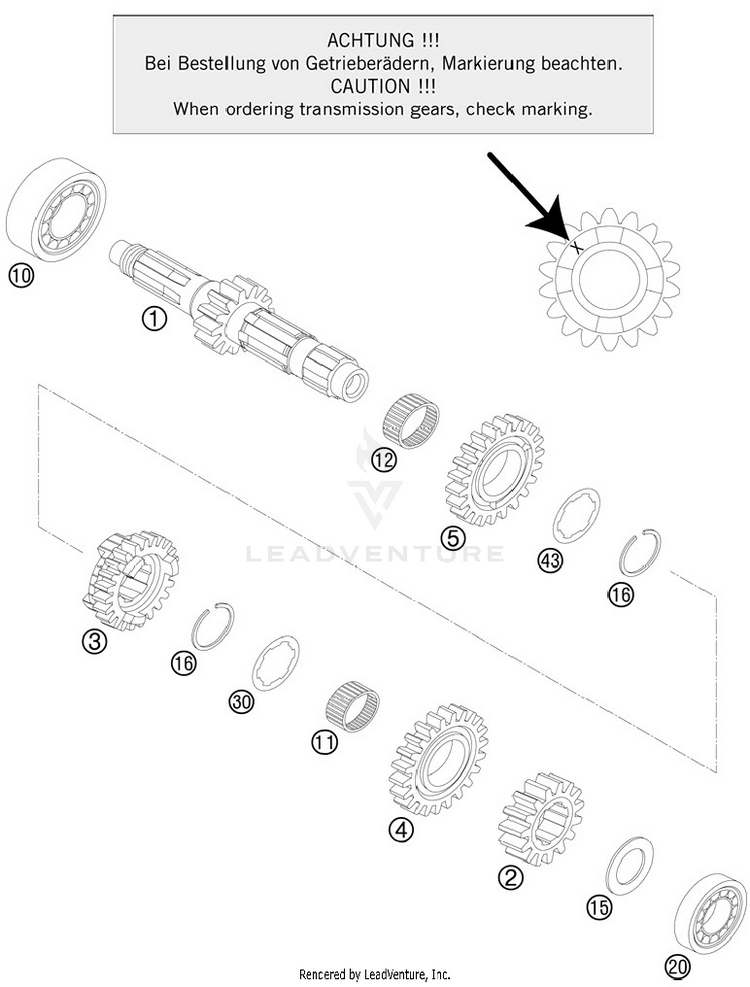 Transmission I - Main Shaft 250 SX Engine - 2012 Schematic