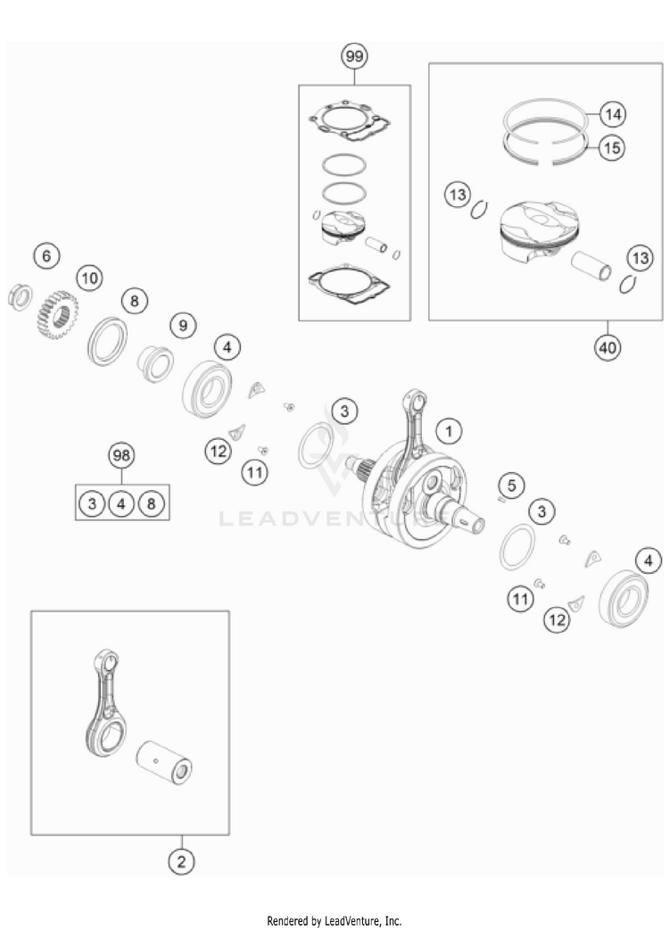 Crankshaft, Piston 350 EXC-F ENGINE - 2024 Schematic