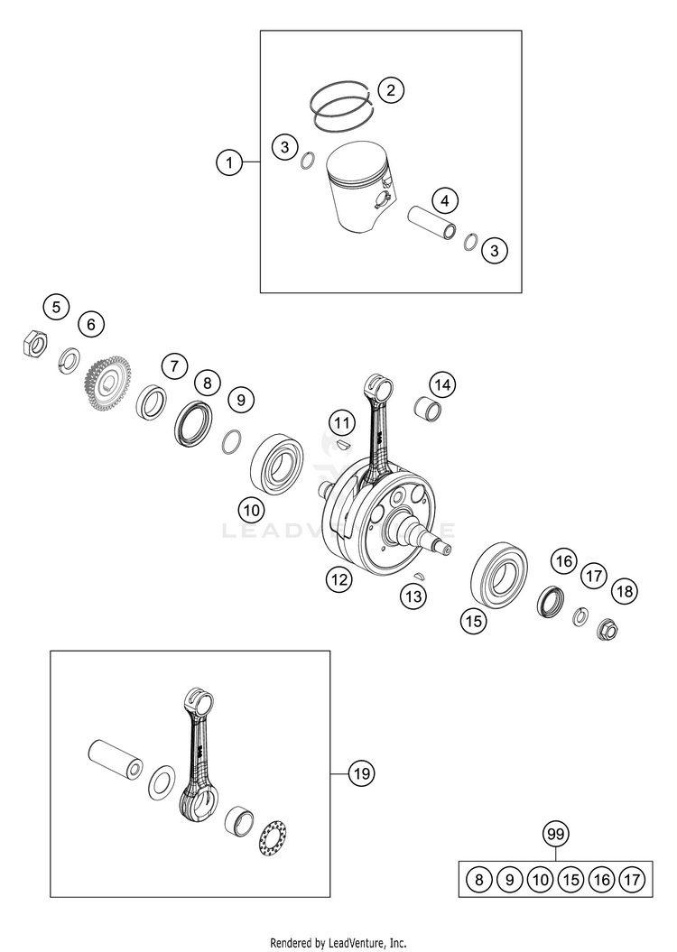 Crankshaft, Piston 250 XC ENGINE - 2018 Schematic