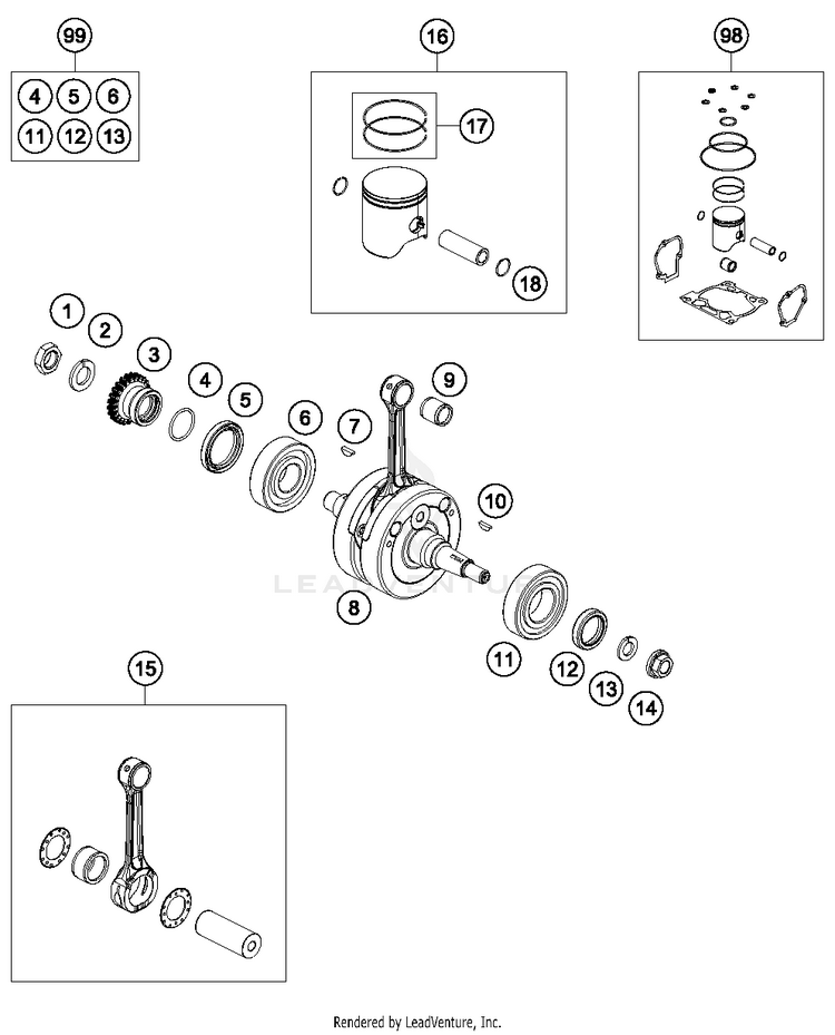 Crankshaft, Piston 150 SX ENGINE - 2017 Schematic