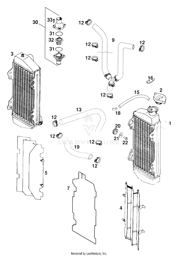 Cooling System Sx, Mxc, Exc 250 EXC Engine - 2000 Schematic