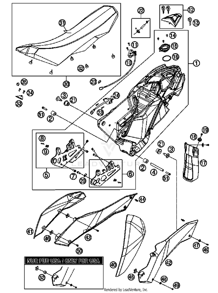 Tank, Seat, Cover 690 Enduro Chassis - 2011 Schematic