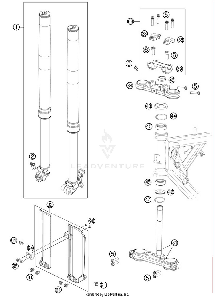 Front Fork, Triple Clamp 65 SX Chassis - 2012 Schematic