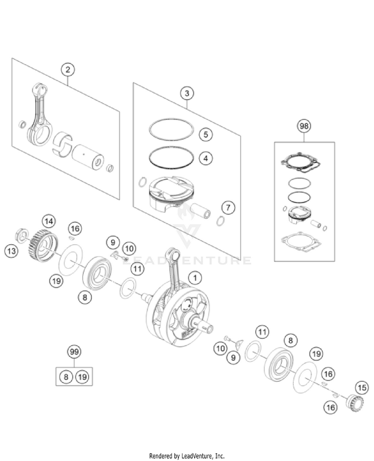 Crankshaft, Piston 500 EXC US SL ENGINE - 2024 Schematic