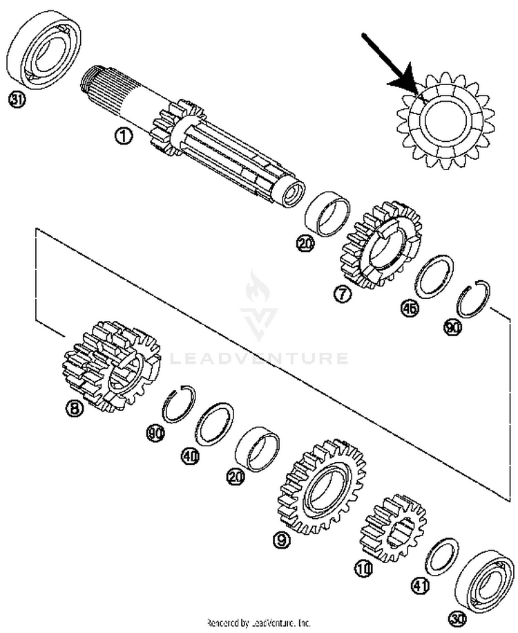 Transmission I - Main Shaft 150 XC Engine - 2014 Schematic