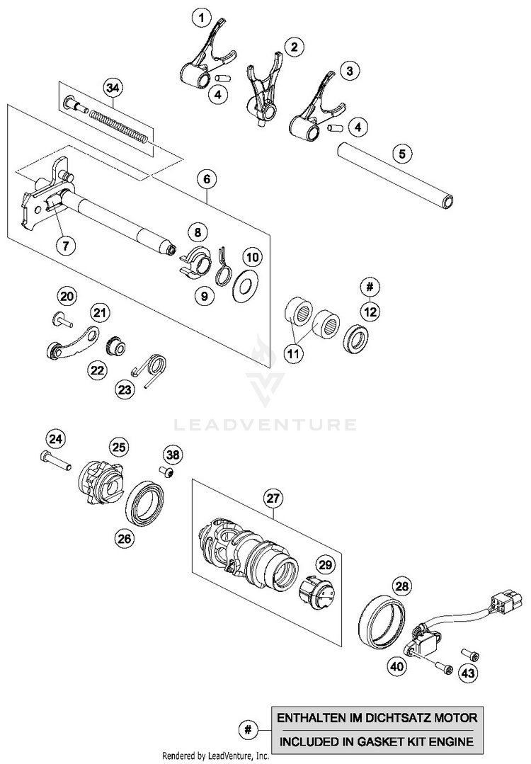 Shifting Mechanism 690 DUKE WHITE Engine - 2016 Schematic