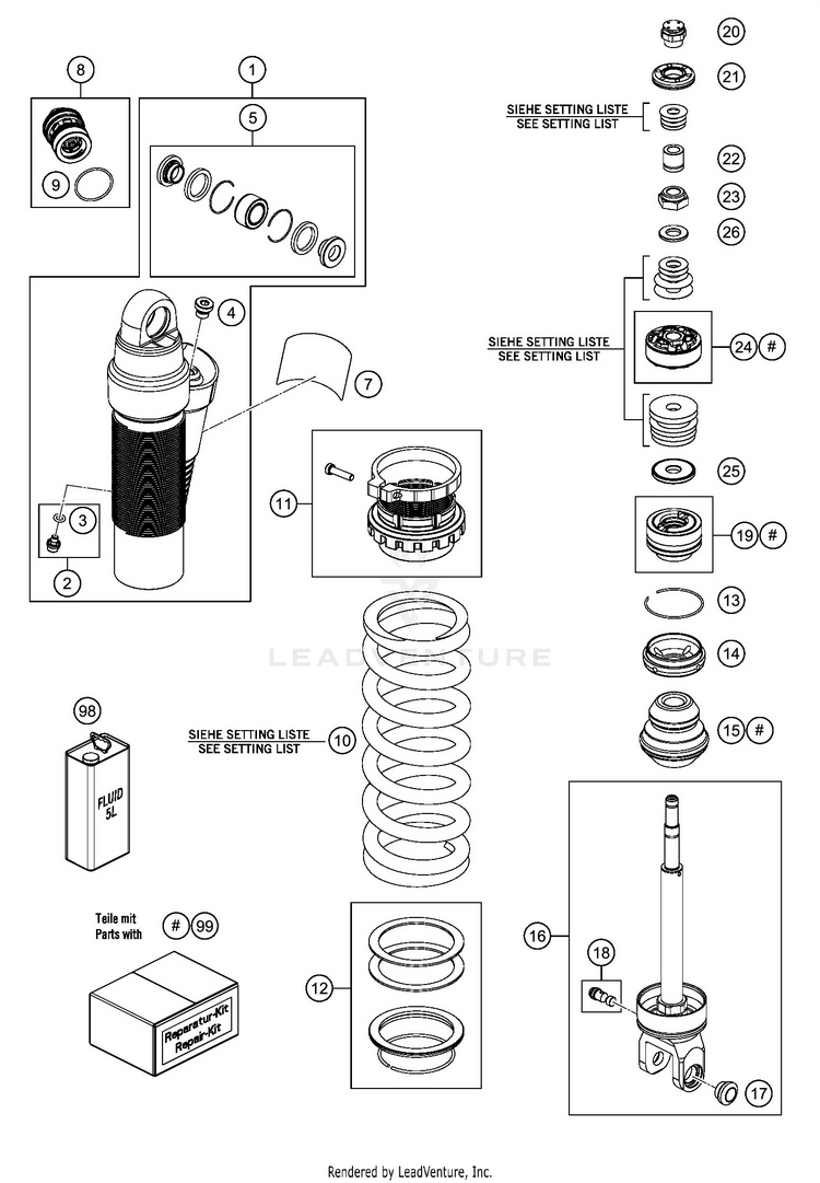 Shock Absorber Disassembled 300 XC-W TPI CHASSIS - 2020 Schematic